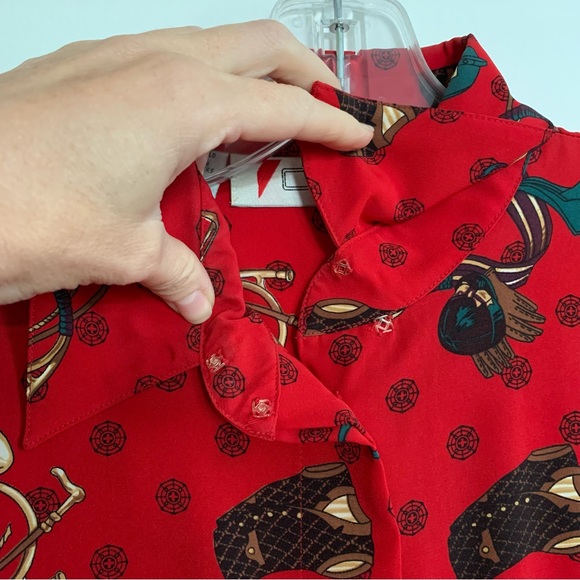 Chaus Vintage Blouse, Size 10, Red,  Fox Hunt, Equestrian Theme, Western Wear - Picture 8 of 16
